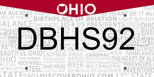 DBHS92 Ohio License Plate