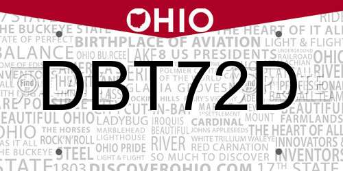 DBT72D Ohio License Plate