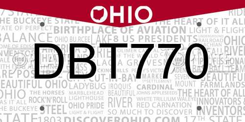 DBT770 Ohio License Plate