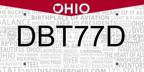 DBT77D Ohio License Plate
