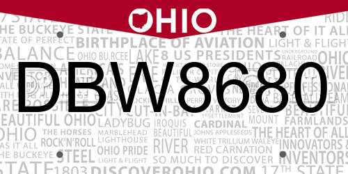 DBW8680 Ohio License Plate