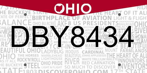 DBY8434 Ohio License Plate
