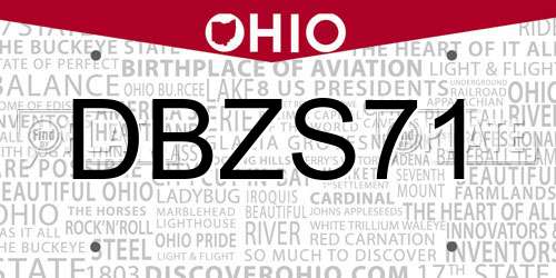 DBZS71 Ohio License Plate