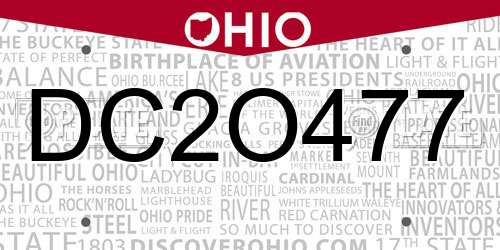 DC2O477 Ohio License Plate