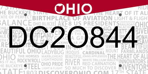 DC2O844 Ohio License Plate