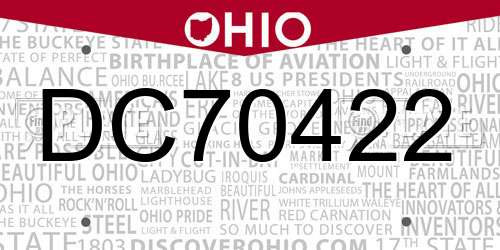 DC70422 Ohio License Plate