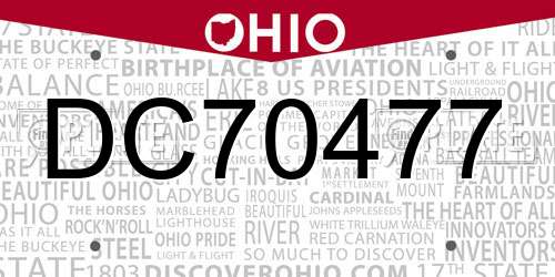 DC70477 Ohio License Plate