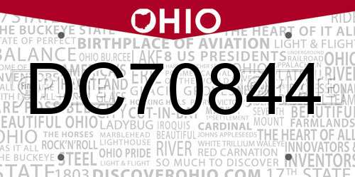 DC70844 Ohio License Plate