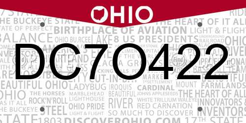 DC7O422 Ohio License Plate