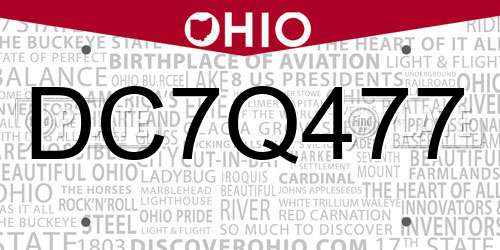 DC7Q477 Ohio License Plate
