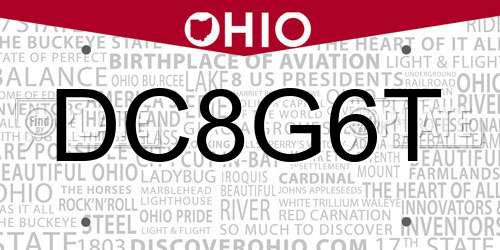 DC8G6T Ohio License Plate