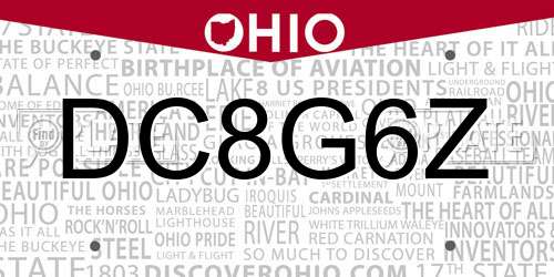 DC8G6Z Ohio License Plate