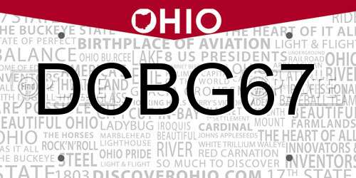 DCBG67 Ohio License Plate