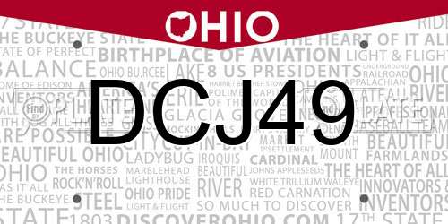 DCJ49 Ohio License Plate