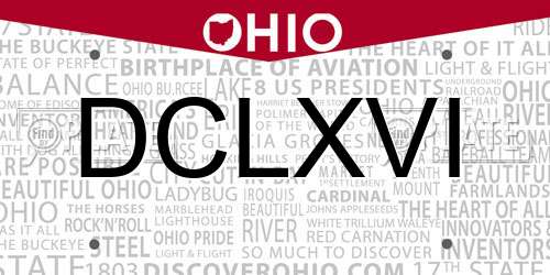 DCLXVI Ohio License Plate
