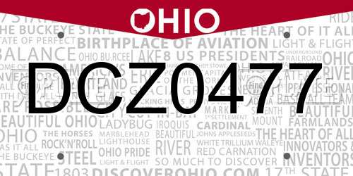 DCZ0477 Ohio License Plate