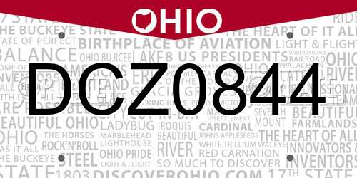 DCZ0844 Ohio License Plate