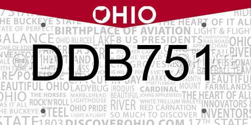 DDB751 Ohio License Plate