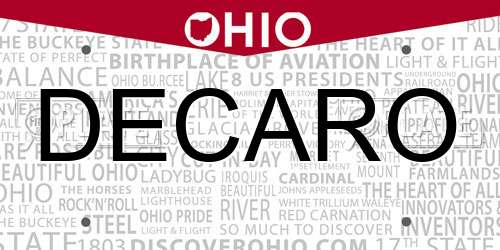 DECARO Ohio License Plate