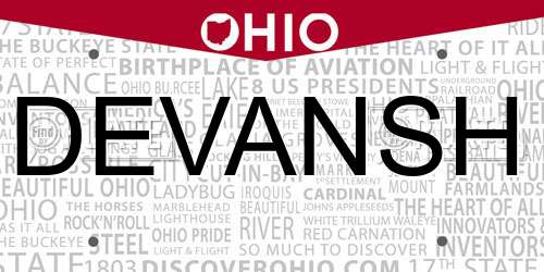 DEVANSH Ohio License Plate