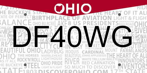 DF40WG Ohio License Plate