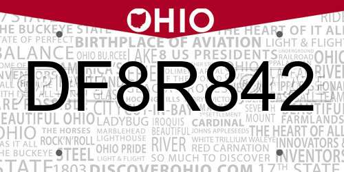 DF8R842 Ohio License Plate