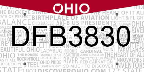 DFB3830 Ohio License Plate