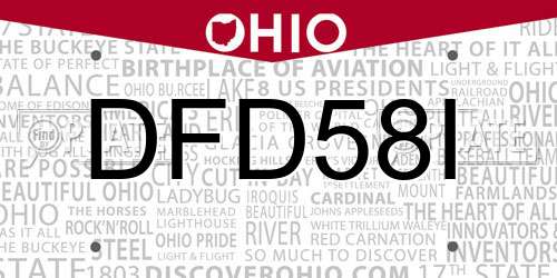 DFD58I Ohio License Plate