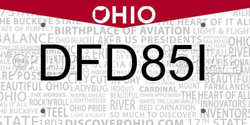 DFD85I Ohio License Plate