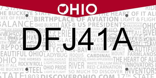 DFJ41A Ohio License Plate