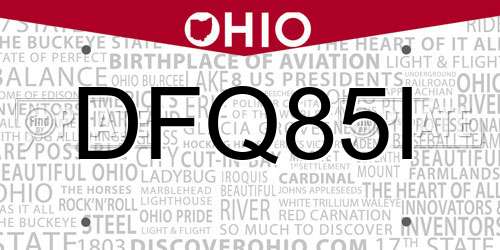 DFQ85I Ohio License Plate