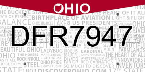 DFR7947 Ohio License Plate