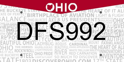 DFS992 Ohio License Plate
