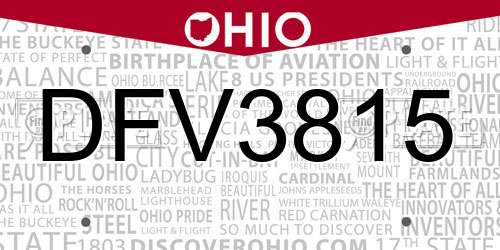 DFV3815 Ohio License Plate