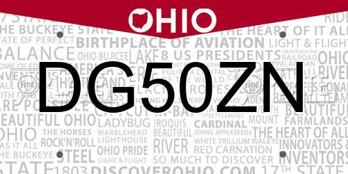 DG50ZN Ohio License Plate