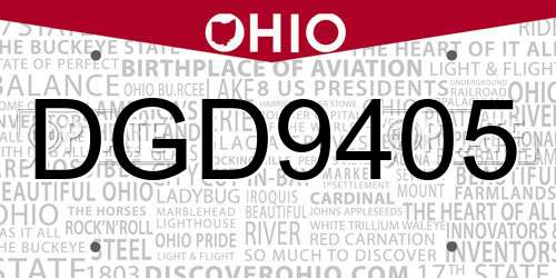 DGD9405 Ohio License Plate