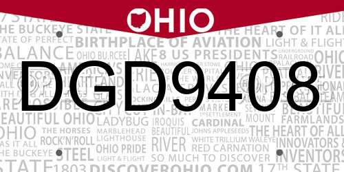DGD9408 Ohio License Plate