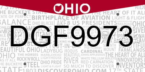 DGF9973 Ohio License Plate