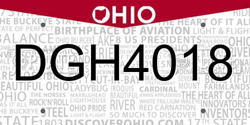 DGH4018 Ohio License Plate