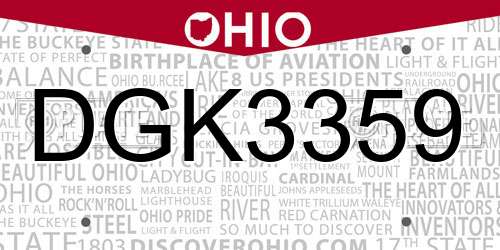 DGK3359 Ohio License Plate