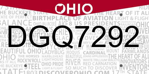 DGQ7292 Ohio License Plate