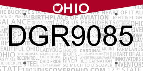 DGR9085 Ohio License Plate