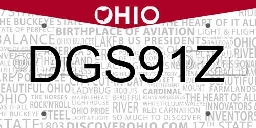 DGS91Z Ohio License Plate