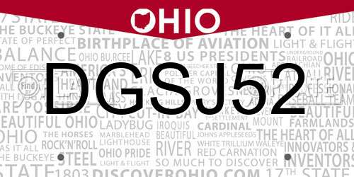 DGSJ52 Ohio License Plate