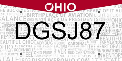 DGSJ87 Ohio License Plate