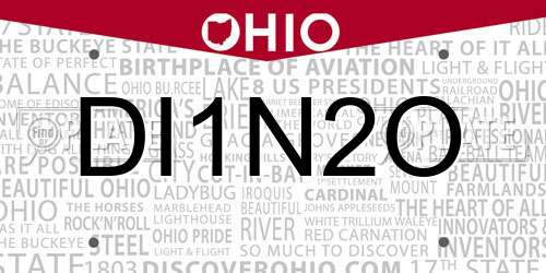 DI1N2O Ohio License Plate