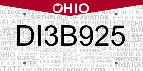 DI3B925 Ohio License Plate