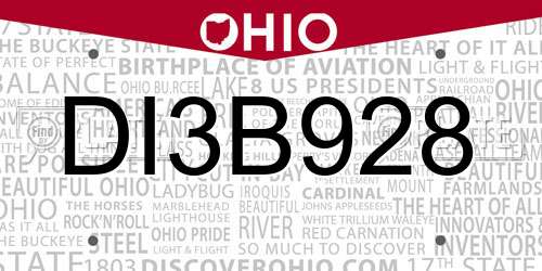 DI3B928 Ohio License Plate