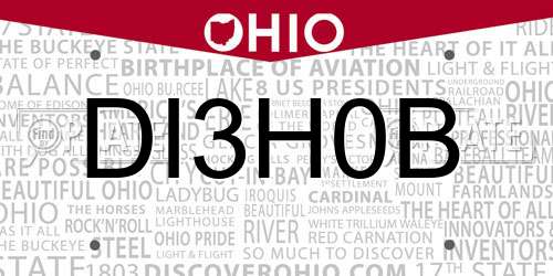 DI3H0B Ohio License Plate