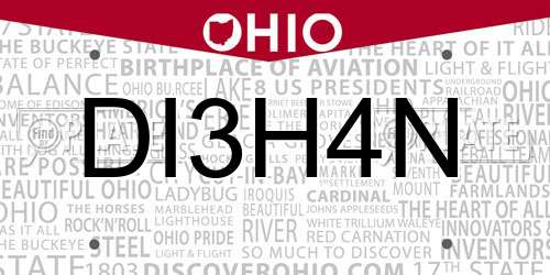 DI3H4N Ohio License Plate